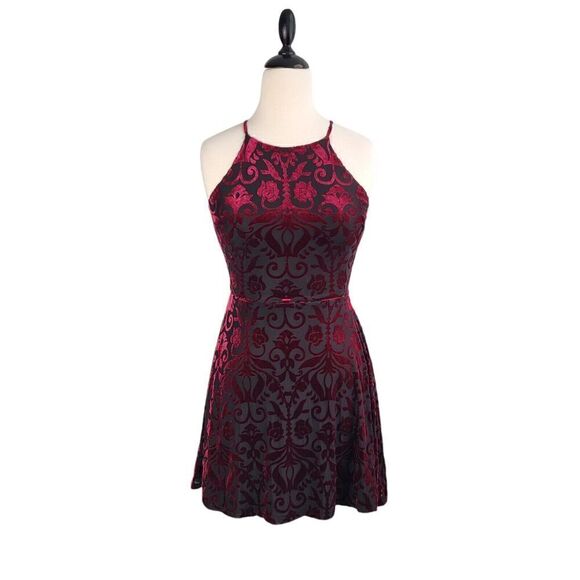 Design Lab Velvet Burnout Mini Slip Dress Burgundy Dark Romance Fairy Grunge Y2K - Picture 1 of 10